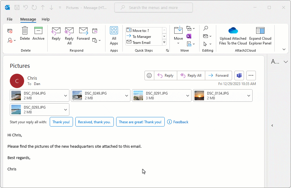 Sauvegarder vos pièces jointes Microsoft Outlook dans le Cloud et les remplacer par des pièces jointes modernes à l'aide de Attach2Cloud.