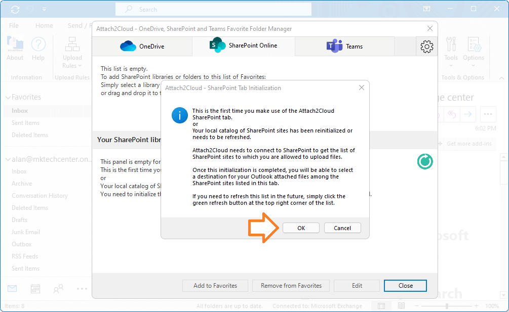 Attach2Cloud - How to initialize the  SharePoint Online and Teams catalog - 3 - Confirm the initialization