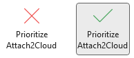 The Attach2Cloud ribbon buttons in the Microsoft Outlook message windows (in edit mode) - The Prioritize Attach2Cloud (toggled and untoggled) button