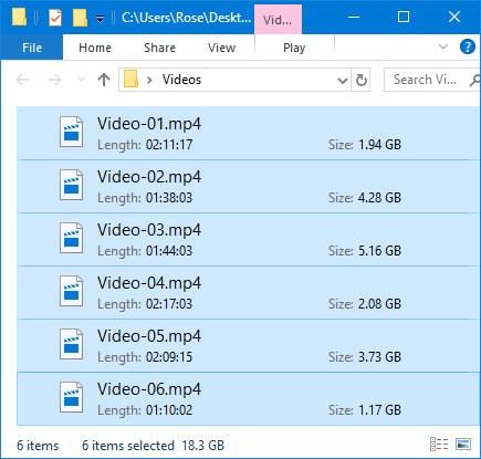 6 large video files (18 GB) to be attached to a Microsoft Outlook email.